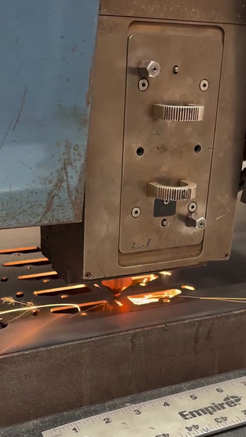 Laser cutting with sparks flying